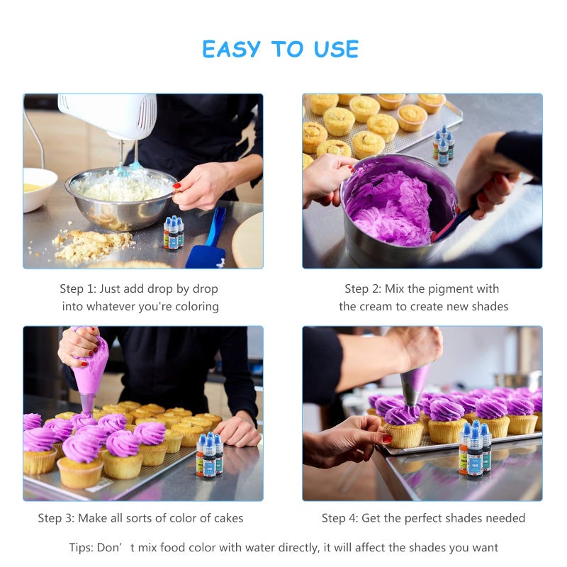 Jelife Food Coloring Gel Cake Decorating Set - Jelife 10 Colors Gel Based Edible Food Color Easter Egg Dye Kit Concentrated Neon Icing Colors for Kids Baking Macaron Frosting Fondant Cookie (6ml/Bottles) - Image 4